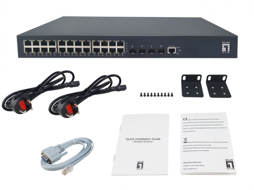 LevelOne PoE+Switch 24xGE PoE/4x10GSFP+ 440W 19 Managed L3