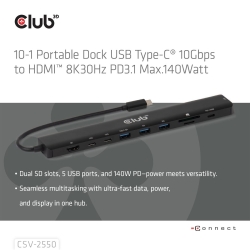 Club3D USB-C 10in1-HUB >HDMI/3xUSB-C/3xUSB/LAN 8K30Hz...