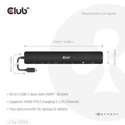 Club3D USB-C 10in1-HUB >HDMI/3xUSB-C/3xUSB/LAN 8K30Hz PD140W retail