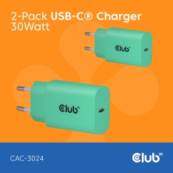 Club3D Lifestyle Ladegerät USB-C 30Watt, 2Stk grün retail