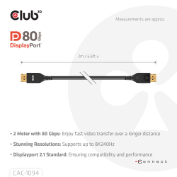 Club3D DP-Kabel 2.1 DP80 zertifiziert 2m 10K/8K/4K St/St...