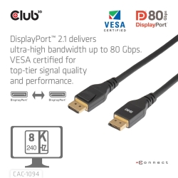 Club3D DP-Kabel 2.1 DP80 zertifiziert 2m 10K/8K/4K St/St retail