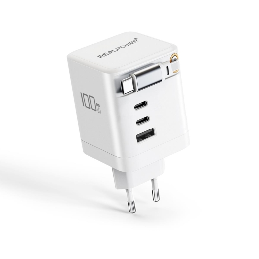 REALPOWER GaN Charger 100W weiss, 100 Watt,3xType-C,1x USB-A