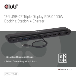 Club3D USB-C 12in1-Dock >DP1.4/2xHDMI/2xUSB-C/ 8K30Hz PD100W retail