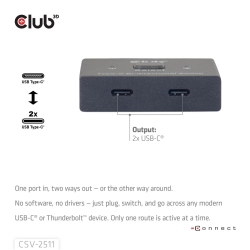 Club3D USB-C Switch 2<->1 10Gbps + 100W PD St/Bu retail