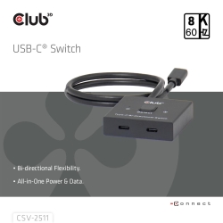 Club3D USB-C Switch 2<->1 10Gbps + 100W PD St/Bu retail
