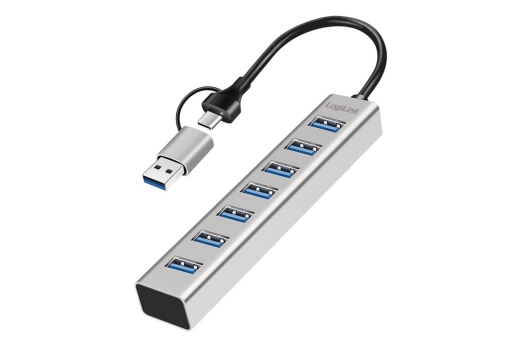 Logilink USB 3.0 HUB, 7-Ports, 7x USB-A, 5 Gbit/s, silber