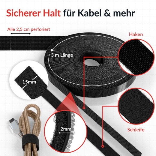 LTC Klettrolle Rip Roll 3m zum Bündeln&Ordnen schwarz