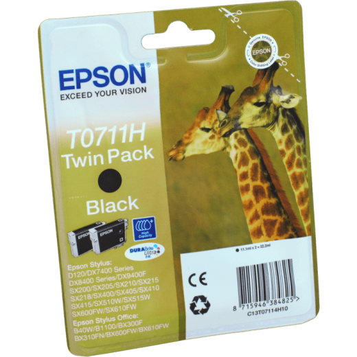 2 Epson Tinten C13T07114H10 Doppelpack schwarz T0711H