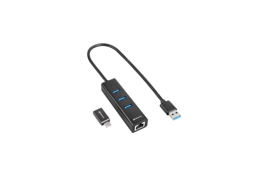 Sharkoon USB-Hub 3xUSB3.2 1xRJ45 45cm Kabel Aluminium schwar
