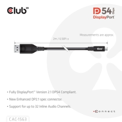 Club3D Kabel USB Typ C <-> DP 2.1 2m 8K120Hz St/St