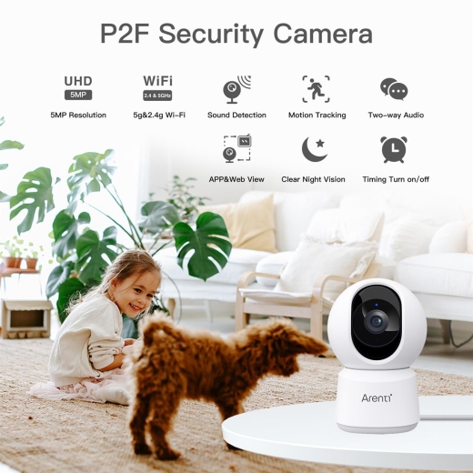 Arenti Indoor 5G Wi-Fi UHD 3K/5MP Pan Tilt Zoom Priv Cam