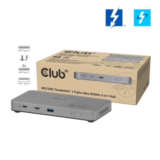 Club3D Thunderbolt5 5-in-1 HUB > 3xThunderbolt/1xUSB Bu/BU