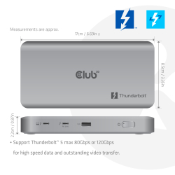 Club3D Thunderbolt5 5-in-1 HUB > 3xThunderbolt/1xUSB Bu/BU