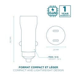 Mobilis Energia Charger 60W Car Charger 2 USB-C 1 USB-A SB