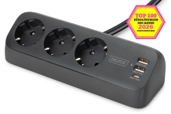 DIGITUS Steckdosenleiste 3x + 2USB 1,5m 12W 30W schwarz
