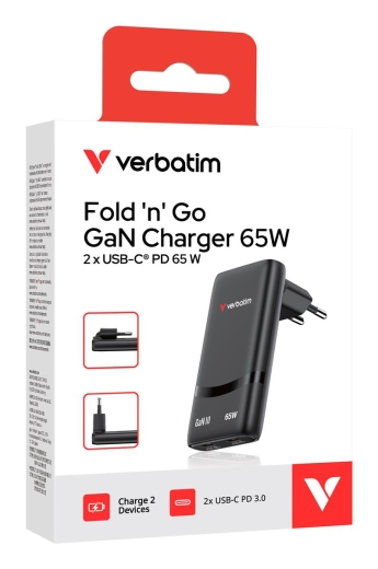 Verbatim GaN III Fold ´n´ Go Charger 2 Port 65W USB-C black