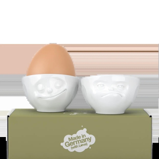 FIFTYEIGHT Eierbecher Set Nr.3 - Glücklich & Hmpff weiß
