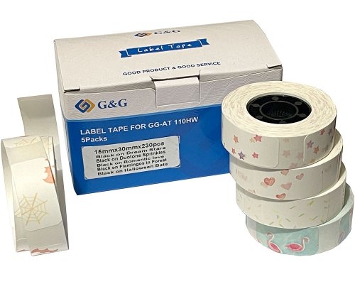 G&G Etikettenrolle 5er Set mit verschiedenen Muster 15x30mm