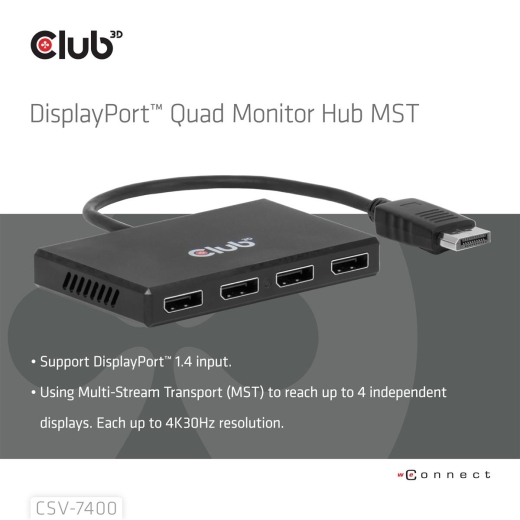 Club3D Multi Streaming Transport Hub 1xDP->4xDP 4K30Hz