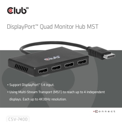 Club3D Multi Streaming Transport Hub 1xDP->4xDP 4K30Hz