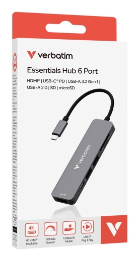 USB-C Verbatim Essentials Multiport HUB 6-Port w/card reader