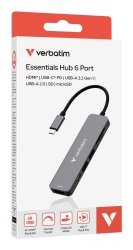 USB-C Verbatim Essentials Multiport HUB 6-Port w/card reader