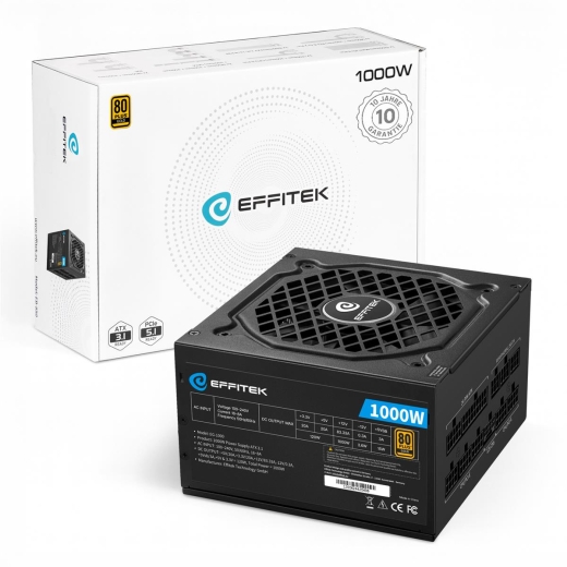 EFFITEK Netzteil 1000W Gold ATX 3.1, PCI 5.1 Modularer Kabel