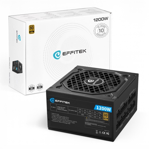 EFFITEK Netzteil 1200W Gold ATX 3.1, PCI 5.1 Modularer Kabel