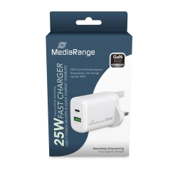 MediaRange Ladegerät 25W 2-Port 1x USB-A/1x USB-C UK GaN, ws