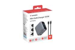 Verbatim Mini GaN Charger 3 Port 100W w Display (EU/UK/US)