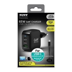 Port USB-C Ladegerät GaN 65W USB-C/A Schnellladegerät PD
