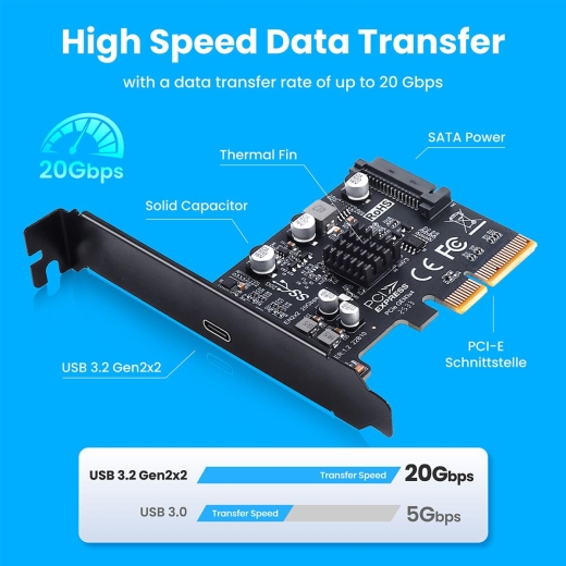 GRAUGEAR Erweiterungskarte USB-C 3.2 Gen2x2 PCIe-x4-Karte
