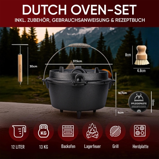 Gusskönig Eingebrannter Dutch Oven Set 12L mit Füße