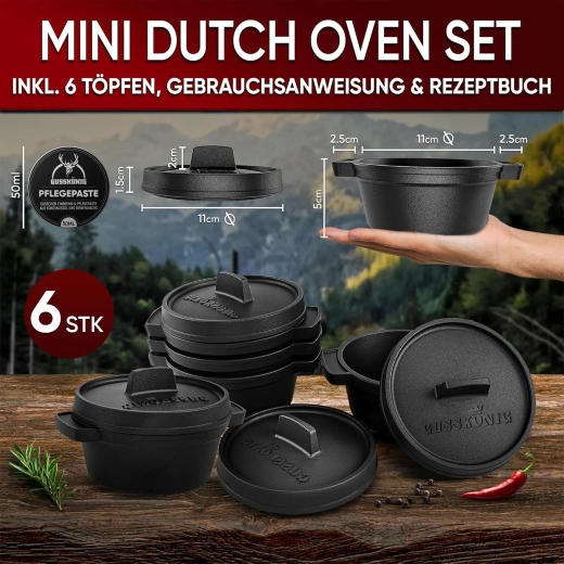 Gusskönig Eingebrannter 6× 300ml Mini Dutch Oven Set