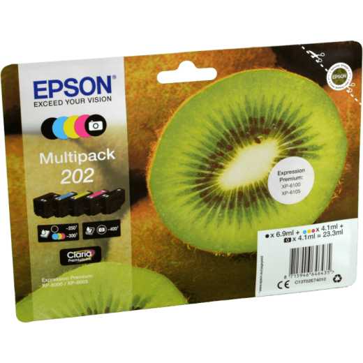 5 Epson Tinten C13T02E740 Multipack KCMY PBK 202