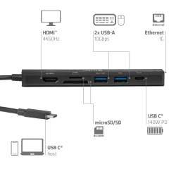 Club3D USB-C 7in1-HUB >HDMI/2xUSB/USB-C/LAN 4K60Hz PD140W retail