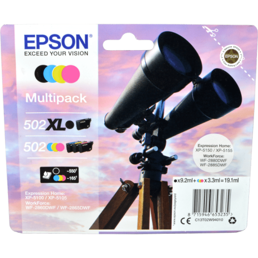 4 Epson Tinten C13T02W940 Multipack KCMY 502XL 502