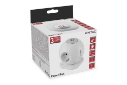 Entac Steckdosenball 3fach mit USB 1,5m Schalter weiß