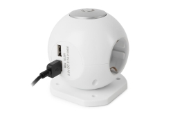 Entac Steckdosenball 3fach mit USB 1,5m Schalter weiß