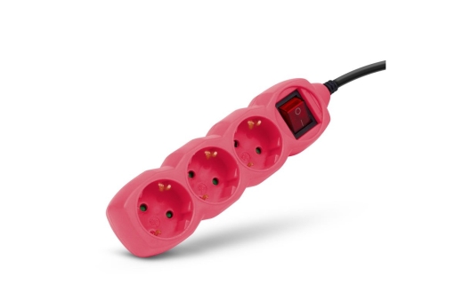 Entac Steckdosenleiste 3fach 1,5m Schalter pink