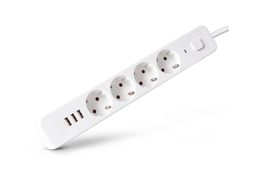 Entac Steckdosenleiste 4fach 3x USB-A, 1,5m weiß