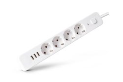 Entac Steckdosenleiste 4fach 3x USB-A, 1,5m weiß