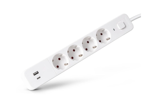 Entac Steckdosenleiste 4fach 1x USB-A & 1 USB-C, 1,5m weiß