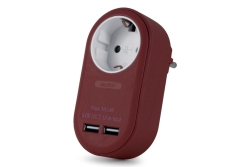 Entac Steckdosenadapter + 2x USB-A burgundy
