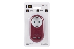 Entac Steckdosenadapter + 2x USB-A burgundy
