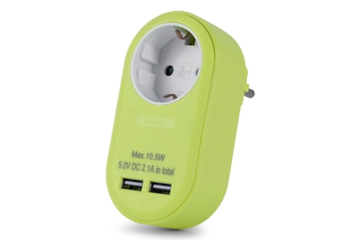 Entac Steckdosenadapter + 2x USB-A lime