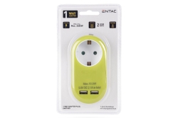 Entac Steckdosenadapter + 2x USB-A lime