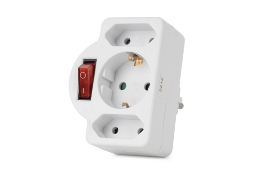 Entac Steckdosenadapter 2x Euro 1x Schukon Schalter weiß