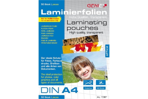 GENIE Laminiertaschen 50 A4 - Folien 80 Mic.